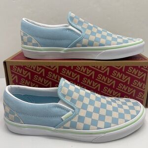 Vans Men’s Classic Slip-On
Checkerboard Crystal Blue Sneakers 
VN000D6YCAU